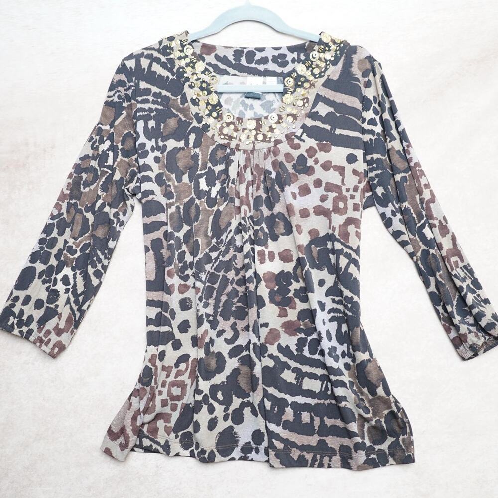 Marc Bouwer Animal Print Embellished Y2K Top M
